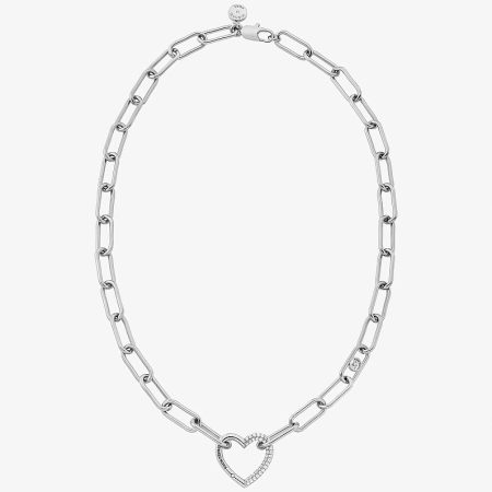 Michael Kors Pave Heart Curb-Link Necklace