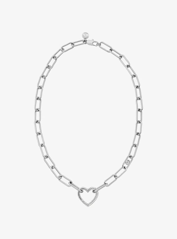Michael Kors Pave Heart Curb-Link Necklace
