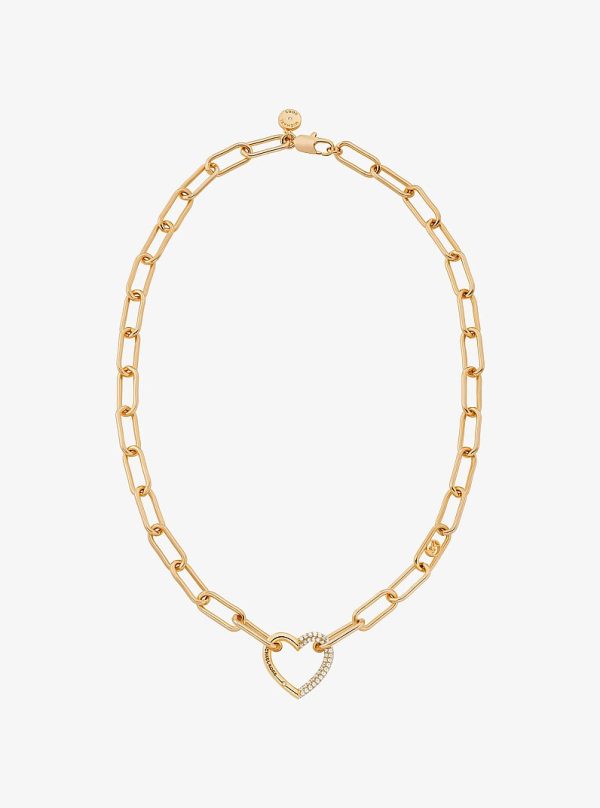 Michael Kors Pave Heart Curb-Link Necklace
