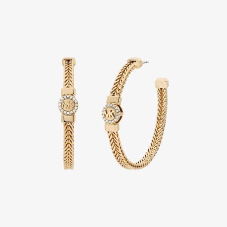 Michael Kors Pave Logo Foxtail Chain Hoop Earrings