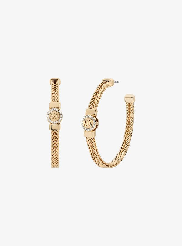 Michael Kors Pave Logo Foxtail Chain Hoop Earrings