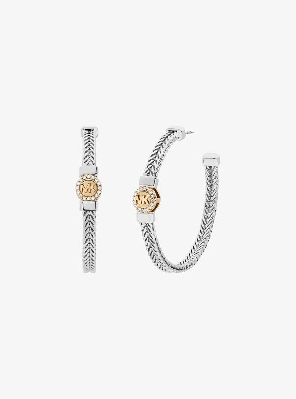 Michael Kors Pave Logo Foxtail Chain Hoop Earrings