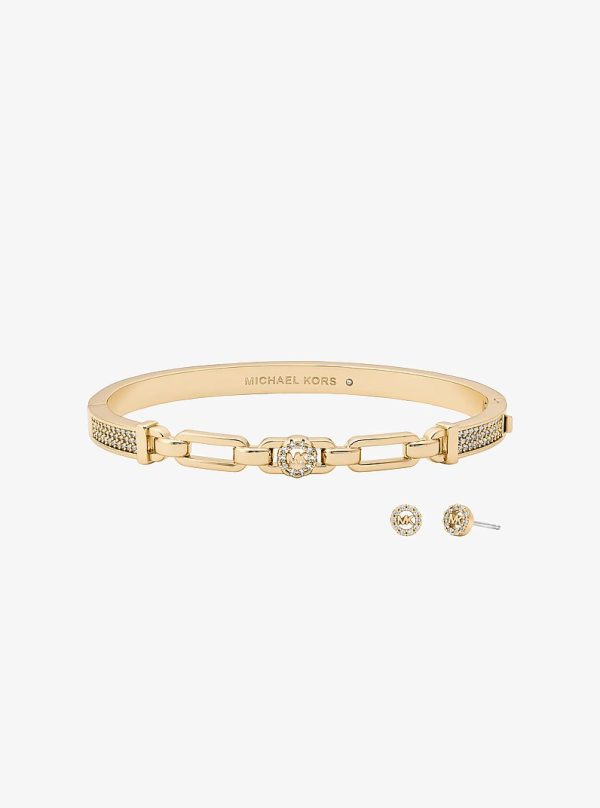 Michael Kors Pave Logo Bangle and Stud Earrings Gift Set