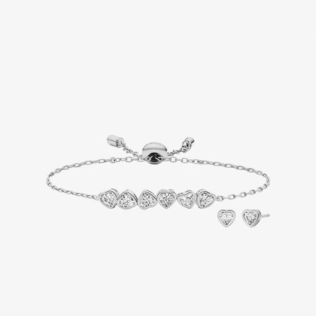 Michael Kors Cubic Zirconia Hearts Slider Bracelet and Stud Earrings