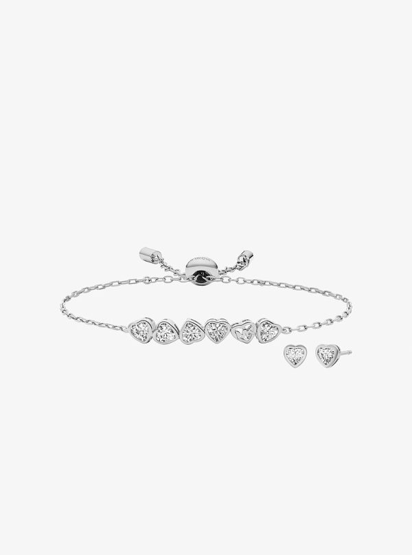 Michael Kors Cubic Zirconia Hearts Slider Bracelet and Stud Earrings