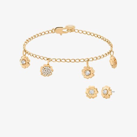Michael Kors Pave Flower Charm Bracelet and Stud Earrings Jewelry Set