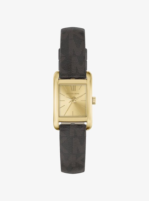 Michael Kors Mini Monroe Gold-Tone and Logo Strap Watch
