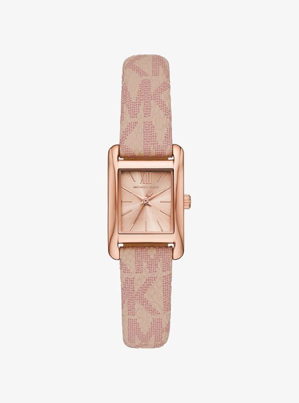 Michael Kors Petite Monroe Rose Gold-Tone and Logo Strap Watch