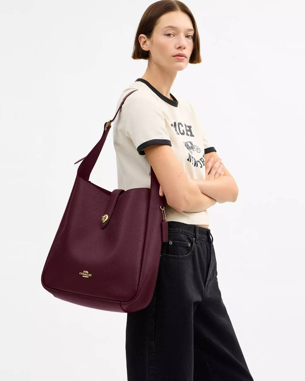 Coach Hadley Large Shoulder Bag Brass/Dark Wine - Ready Stock US - Image 2