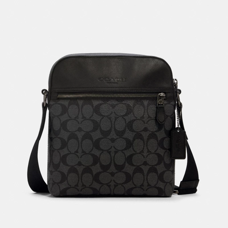 Coach Houston Flight Bag black signature canvas leather work bag office tote 2024