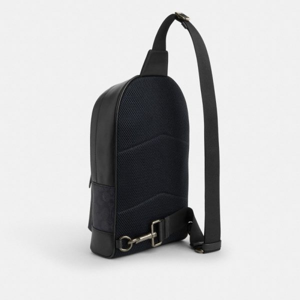 Coach West Pack In Signature Canvas With Varsity Stripe Gunmetal/Charcoal/Denim/Chalk