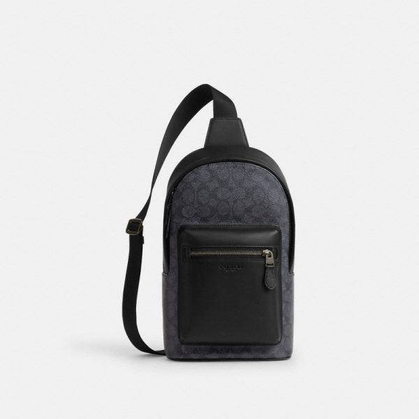 Coach West Pack In Signature Canvas Gunmetal/Charcoal/Black