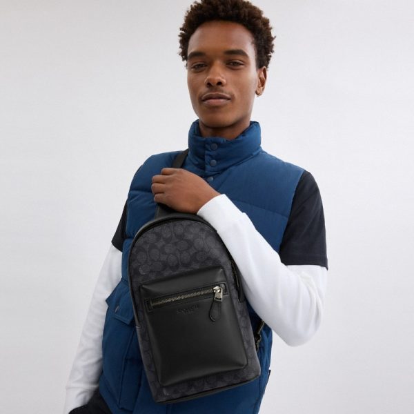 Coach West Pack In Signature Canvas Gunmetal/Charcoal/Black