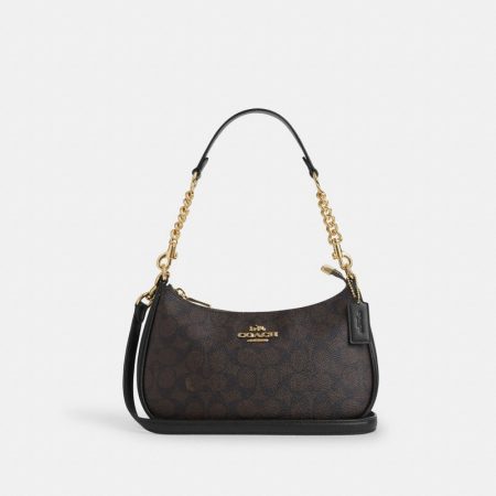Coach Teri Shoulder Bag In Signature Canvas Brass/Walnut/Black