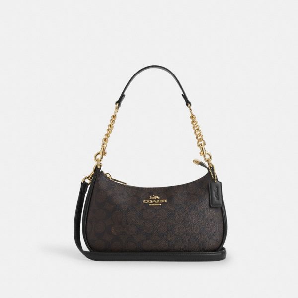 Coach Teri Shoulder Bag In Signature Canvas Brass/Walnut/Black