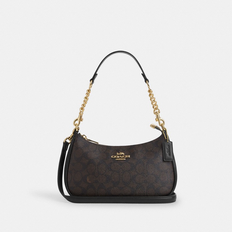 Coach Teri Shoulder Bag In Signature Canvas Brass/Walnut/Black