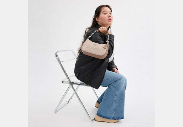 Coach Teri Shoulder Bag In Signature Canvas Silver/Sand/Taupe - Preorder