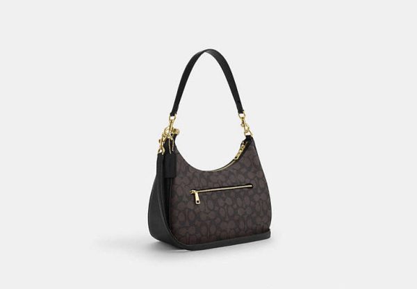 Coach Teri Hobo Bag In Signature Canvas Brass/Walnut/Black - Preorder