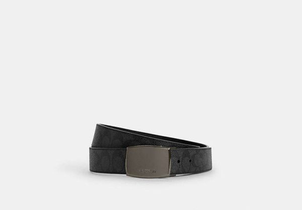 Coach Boxed Plaque And Harness Buckle Cut-To-Size Reversible Belt, 38 Mm Gunmetal/Charcoal/Black - Preorder