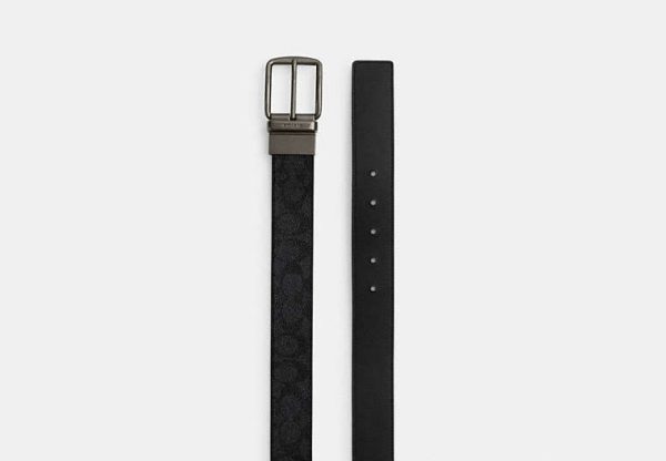 Coach Boxed Plaque And Harness Buckle Cut-To-Size Reversible Belt, 38 Mm Gunmetal/Charcoal/Black - Preorder