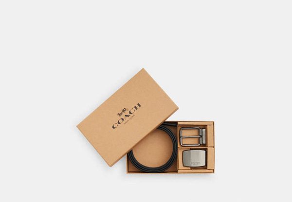 Coach Boxed Plaque And Harness Buckle Cut-To-Size Reversible Belt, 38 Mm Gunmetal/Charcoal/Black - Preorder
