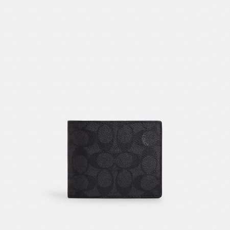 Coach 3-In-1 Wallet In Signature Canvas Charcoal/Black - Ready Stock Malaysia
