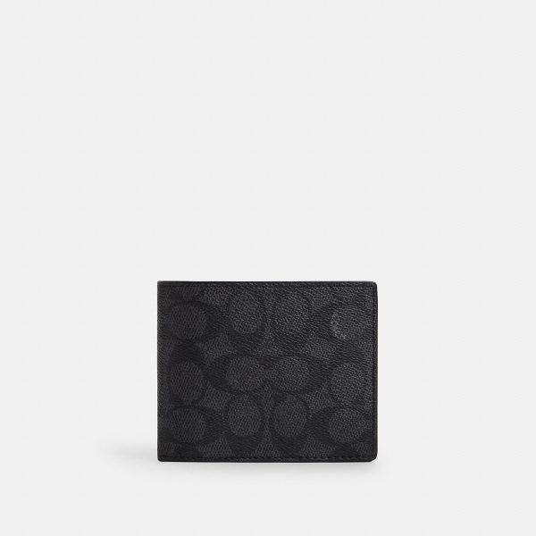 Coach 3-In-1 Wallet In Signature Canvas Charcoal/Black - Ready Stock Malaysia