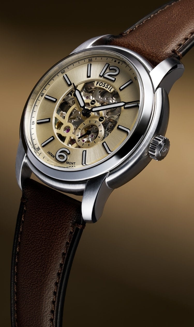 Fossil Grant Automatic FS5007 stainless steel brown sunray dial exhibition caseback