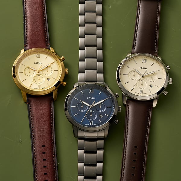 Fossil Neutra Chronograph navy leather strap silver dial watch