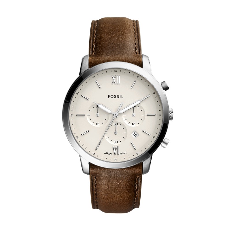 Fossil Neutra Chronograph watch brown leather strap silver dial men