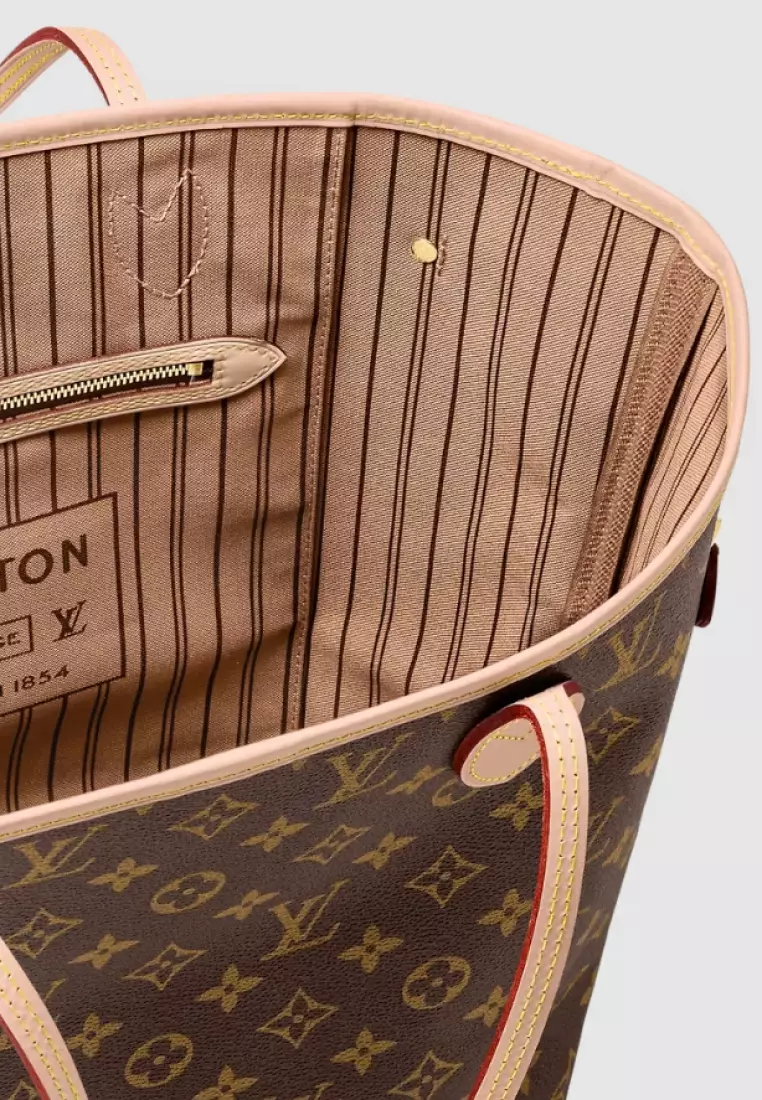 Louis Vuitton Neverfull MM monogram canvas beige rose interior 2024