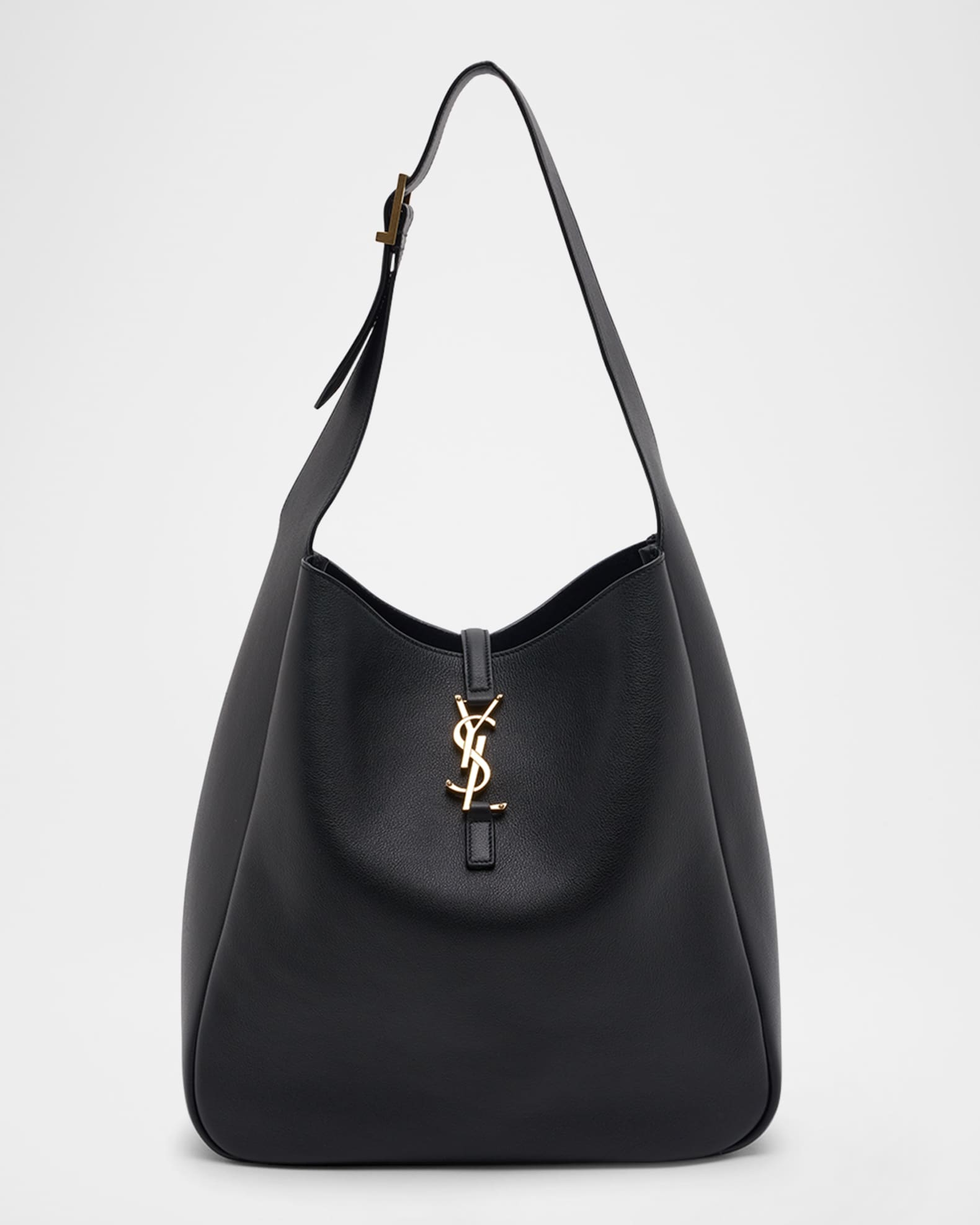 Saint Laurent Le 5 a 7 Hobo black smooth leather silver hardware buckle