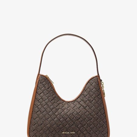 Michael Kors Nayla Small Woven Signature Logo Hobo Shoulder Bag