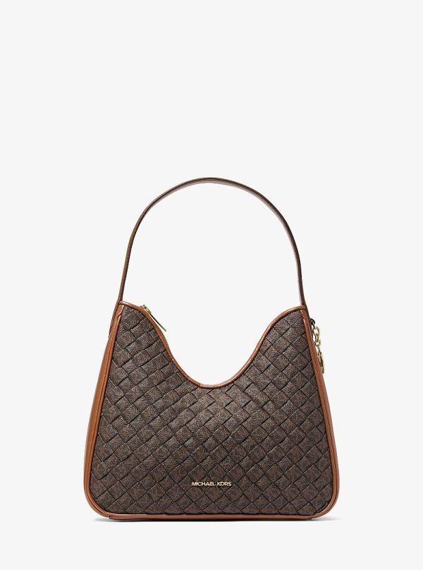 Michael Kors Nayla Small Woven Signature Logo Hobo Shoulder Bag