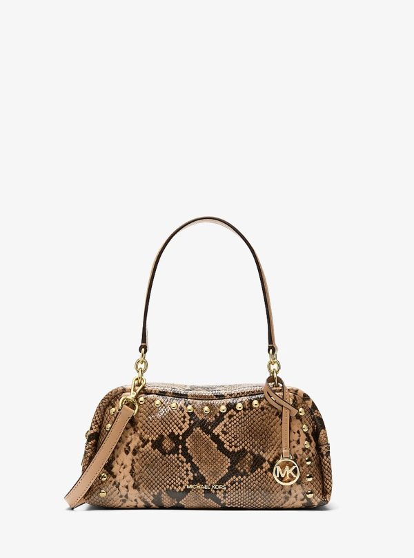 Michael Kors Cecily Small Studded Snake Embossed Shoulder Bag