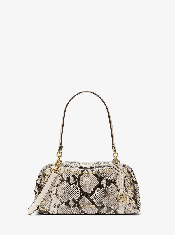 Michael Kors Cecily Small Studded Snake Embossed Shoulder Bag