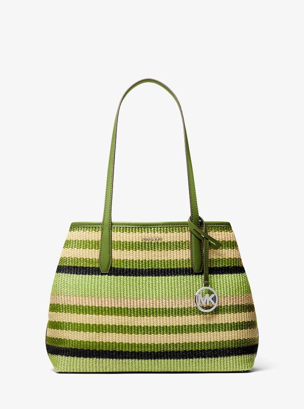 Michael Kors Avalon Medium Striped Woven Tote Bag