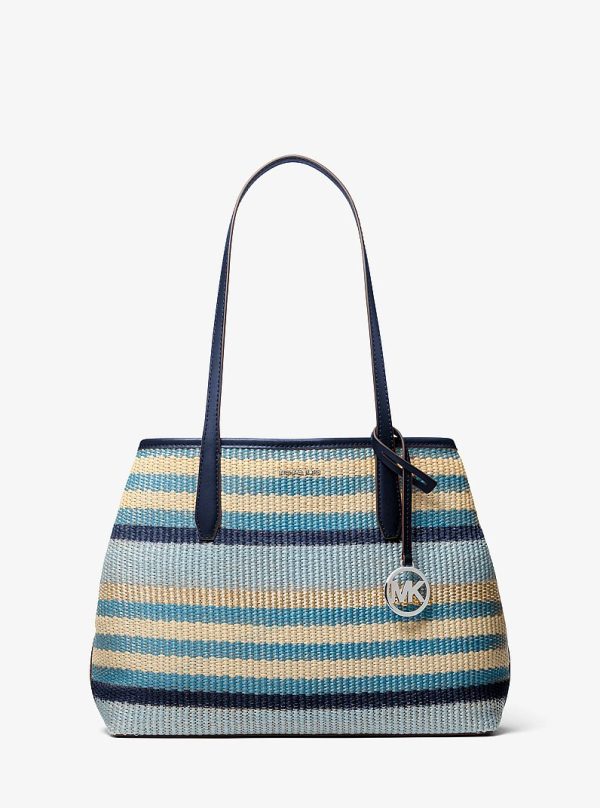 Michael Kors Avalon Medium Striped Woven Tote Bag