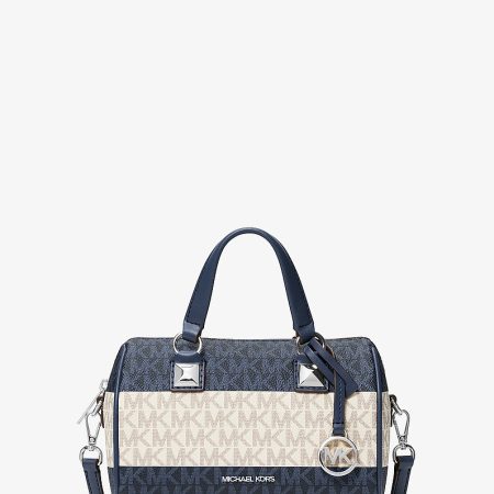 Michael Kors Grayson Small Striped Signature Logo Duffel Crossbody Bag