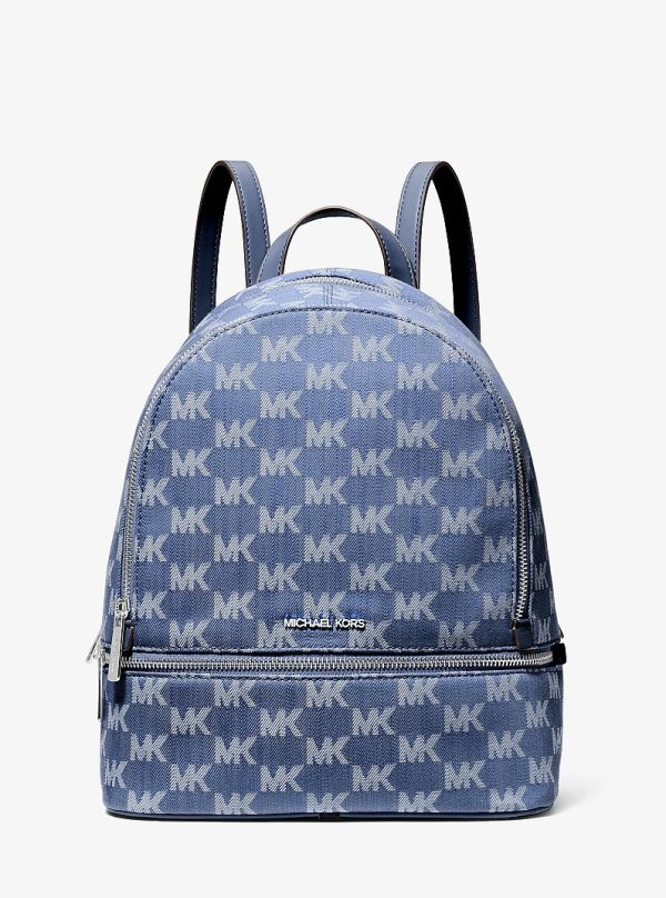 Michael Kors Rhea Medium Logo Jacquard Denim Backpack
