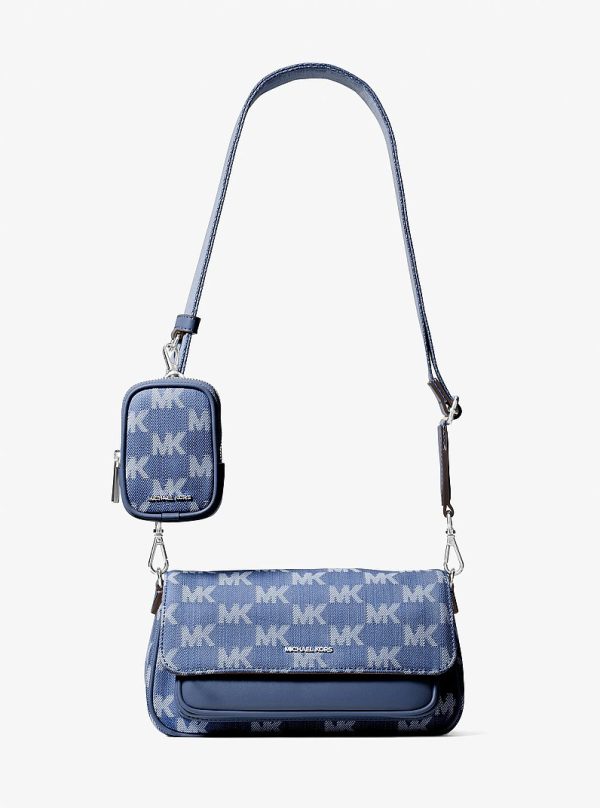 Michael Kors Jet Set Travel Small Logo Jacquard Denim Crossbody Bag With Pouch