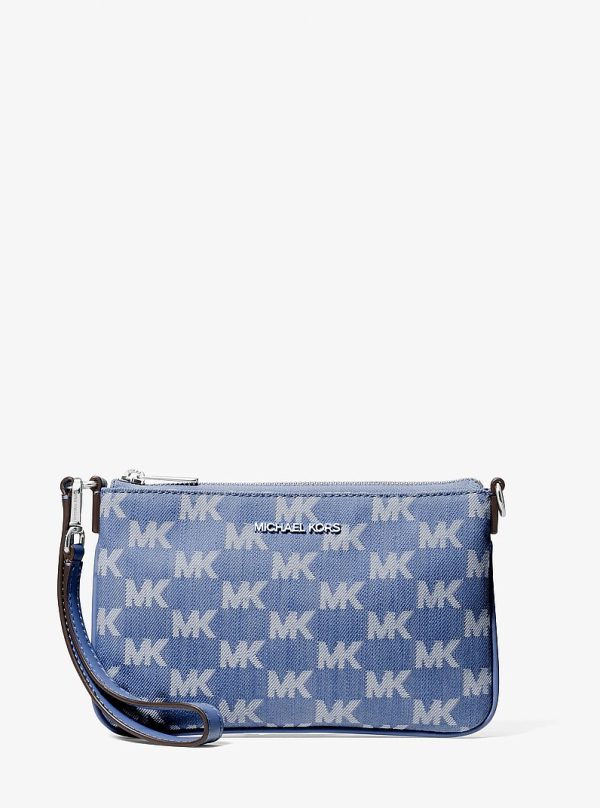 Michael Kors Jet Set Travel Small Logo Jacquard Denim Wristlet
