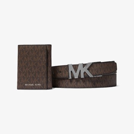 Michael Kors Signature Logo Tri-Fold Card Case and Belt Gift Set