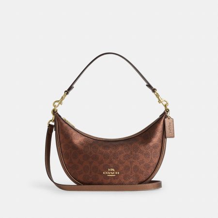 Coach Aria Shoulder Bag In Signature Canvas Brass/Brown/Copper - Ready Stock Malaysia
