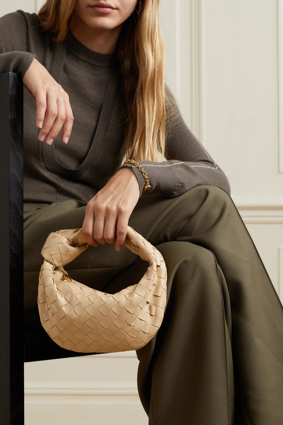 Bottega Veneta Jodie small bag almond intrecciato lambskin leather knot 2024