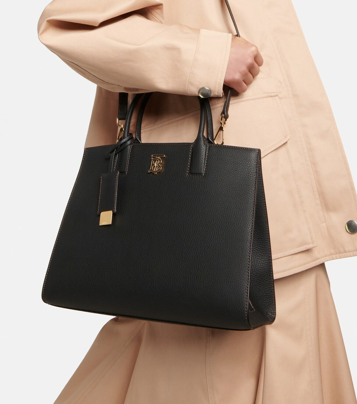 Burberry TB Bag large black leather structured tote 2024