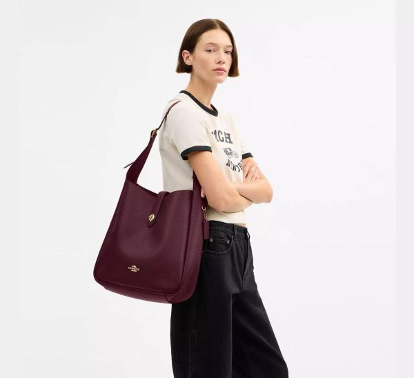 Coach Hadley Large Shoulder Bag Brass/Dark Wine worn view