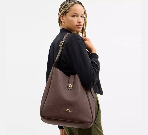 Coach Hadley Large Shoulder Bag Brass/Dark Stone worn view