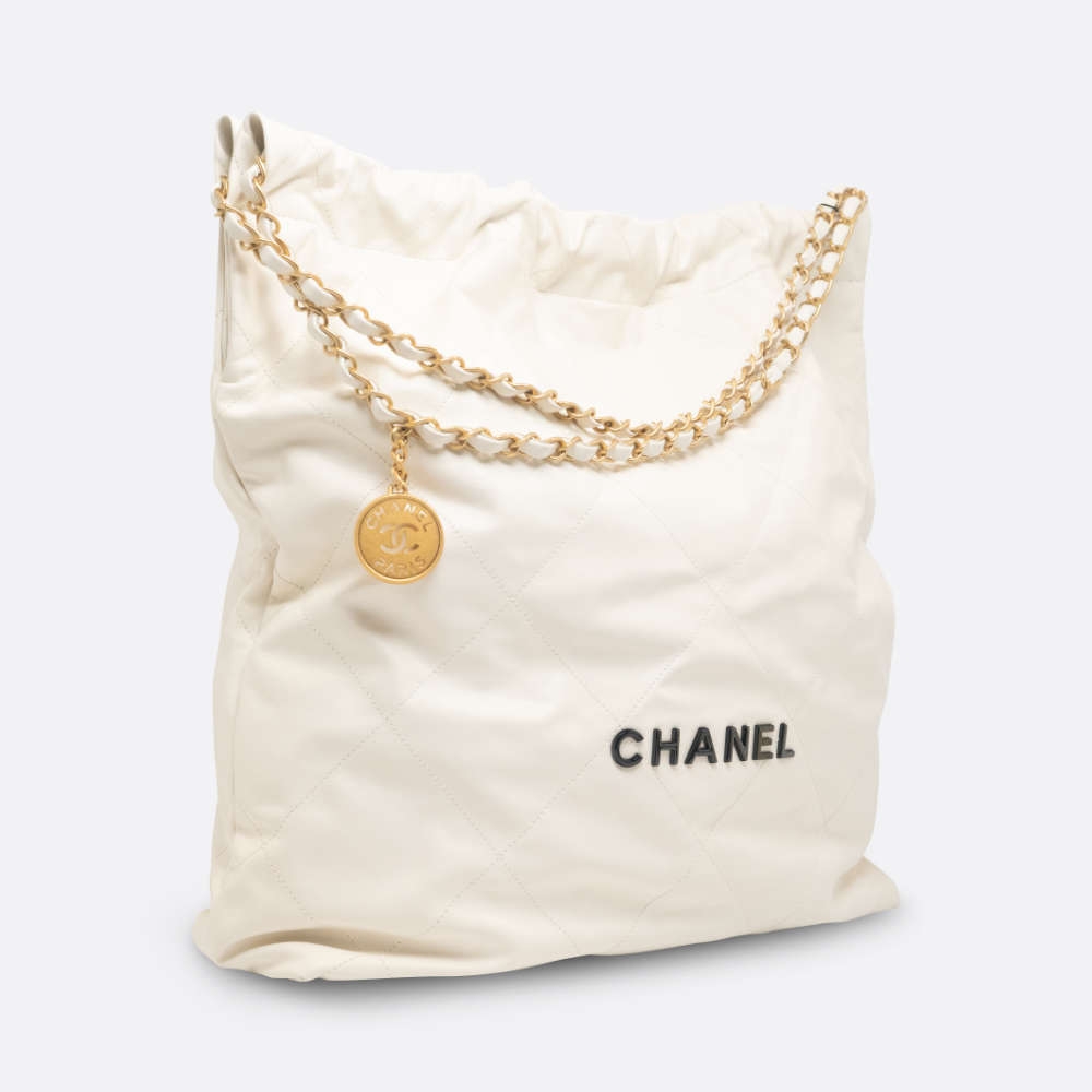 Chanel 22 bag large white shiny calfskin 2024 2025