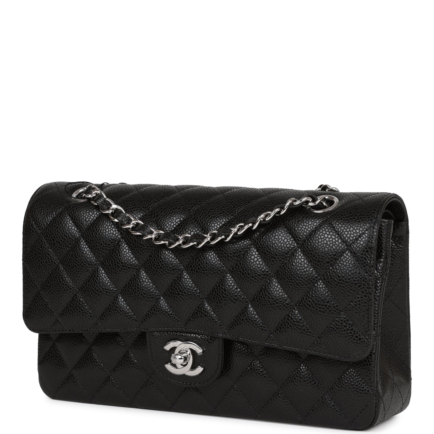 Chanel Classic Flap Medium Caviar leather silver hardware black